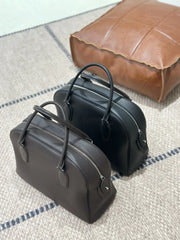 Luxury Pebbled Cowhide Leather Bowling Bag with Lock | Women’s Commuter Tote, Shoulder & Crossbody Handbag