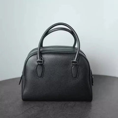 Luxury Pebbled Cowhide Leather Bowling Bag with Lock | Women’s Commuter Tote, Shoulder & Crossbody Handbag