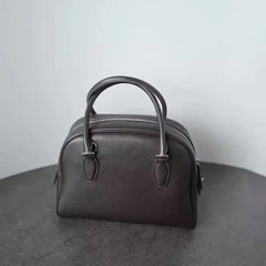 Luxury Pebbled Cowhide Leather Bowling Bag with Lock | Women’s Commuter Tote, Shoulder & Crossbody Handbag