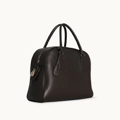 Luxury Pebbled Cowhide Leather Bowling Bag with Lock | Women’s Commuter Tote, Shoulder & Crossbody Handbag