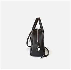 Luxury Pebbled Cowhide Leather Bowling Bag with Lock | Women’s Commuter Tote, Shoulder & Crossbody Handbag