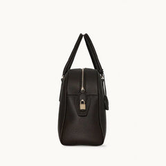 Luxury Pebbled Cowhide Leather Bowling Bag with Lock | Women’s Commuter Tote, Shoulder & Crossbody Handbag