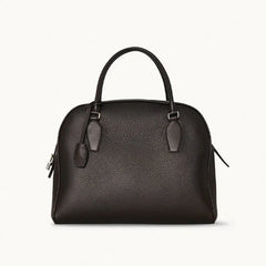 Luxury Pebbled Cowhide Leather Bowling Bag with Lock | Women’s Commuter Tote, Shoulder & Crossbody Handbag