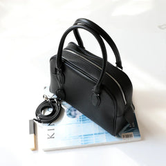 Luxury Pebbled Cowhide Leather Bowling Bag with Lock | Women’s Commuter Tote, Shoulder & Crossbody Handbag