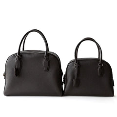 Luxury Pebbled Cowhide Leather Bowling Bag with Lock | Women’s Commuter Tote, Shoulder & Crossbody Handbag