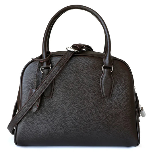 Luxury Pebbled Cowhide Leather Bowling Bag with Lock | Women’s Commuter Tote, Shoulder & Crossbody Handbag