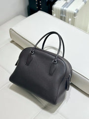 Luxury Pebbled Cowhide Leather Bowling Bag with Lock | Women’s Commuter Tote, Shoulder & Crossbody Handbag