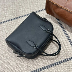 Luxury Pebbled Cowhide Leather Bowling Bag with Lock | Women’s Commuter Tote, Shoulder & Crossbody Handbag