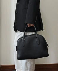 Luxury Pebbled Cowhide Leather Bowling Bag with Lock | Women’s Commuter Tote, Shoulder & Crossbody Handbag