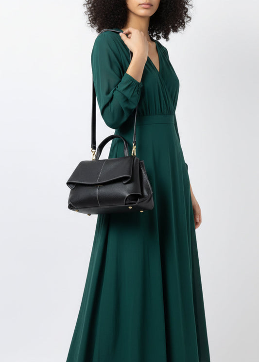 Luxury Pebbled Cowhide Leather Crossbody Bag, Minimalist Crossbody for Women, Lightweight Shoulder Satchel