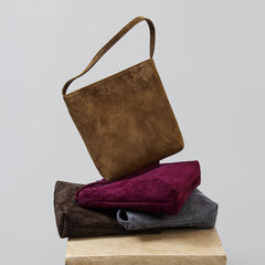 Luxury Suede Leather Shoulder Bucket Bag | Soft Sheepskin Suede Crossbody Purse