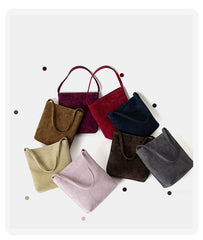 Luxury Suede Leather Shoulder Bucket Bag | Soft Sheepskin Suede Crossbody Purse
