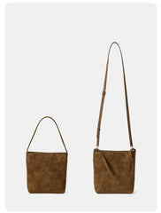 Luxury Suede Leather Shoulder Bucket Bag | Soft Sheepskin Suede Crossbody Purse