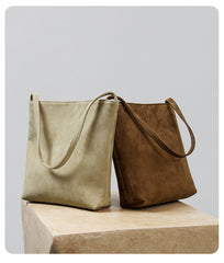 Luxury Suede Leather Shoulder Bucket Bag | Soft Sheepskin Suede Crossbody Purse