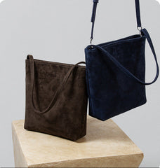 Luxury Suede Leather Shoulder Bucket Bag | Soft Sheepskin Suede Crossbody Purse