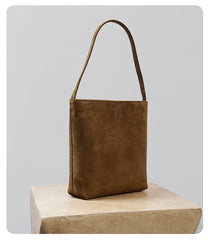 Luxury Suede Leather Shoulder Bucket Bag | Soft Sheepskin Suede Crossbody Purse