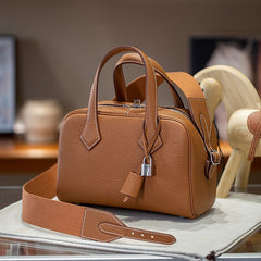 Luxury Taurillon Clemence Leather Boston Shoulder Bag, Calf Leather Leather Handbag & Shoulder Bag for Women
