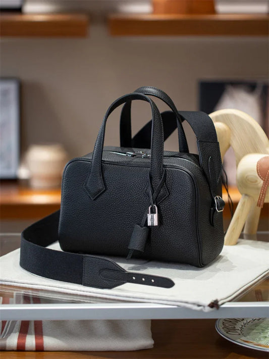 Luxury Taurillon Clemence Leather Boston Shoulder Bag, Calf Leather Leather Handbag & Shoulder Bag for Women