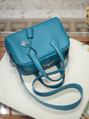 Luxury Taurillon Clemence Leather Boston Shoulder Bag, Calf Leather Leather Handbag & Shoulder Bag for Women