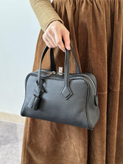 Luxury Taurillon Clemence Leather Boston Shoulder Bag, Calf Leather Leather Handbag & Shoulder Bag for Women
