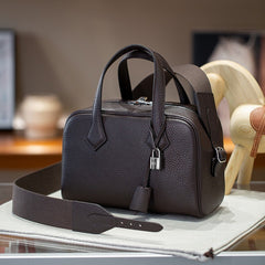 Luxury Taurillon Clemence Leather Boston Shoulder Bag, Calf Leather Leather Handbag & Shoulder Bag for Women