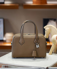 Luxury Taurillon Clemence Leather Boston Shoulder Bag, Calf Leather Leather Handbag & Shoulder Bag for Women