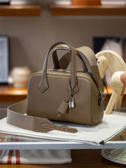 Luxury Taurillon Clemence Leather Boston Shoulder Bag, Calf Leather Leather Handbag & Shoulder Bag for Women