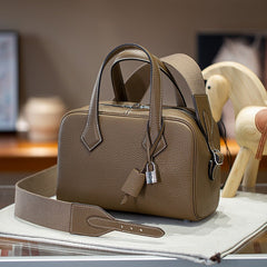 Luxury Taurillon Clemence Leather Boston Shoulder Bag, Calf Leather Leather Handbag & Shoulder Bag for Women