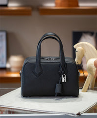 Luxury Taurillon Clemence Leather Boston Shoulder Bag, Calf Leather Leather Handbag & Shoulder Bag for Women