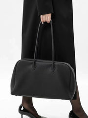 Luxury Togo Genuine Leather Boston Tote Bag for Women, Designer-Inspired Bowling Style, Large Laptop Commuter Bag