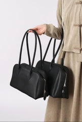Luxury Togo Genuine Leather Boston Tote Bag for Women, Designer-Inspired Bowling Style, Large Laptop Commuter Bag