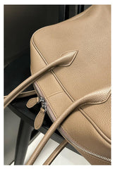 Luxury Togo Genuine Leather Boston Tote Bag for Women, Designer-Inspired Bowling Style, Large Laptop Commuter Bag