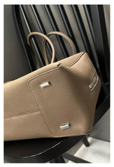 Luxury Togo Genuine Leather Boston Tote Bag for Women, Designer-Inspired Bowling Style, Large Laptop Commuter Bag
