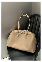 Luxury Togo Genuine Leather Boston Tote Bag for Women, Designer-Inspired Bowling Style, Large Laptop Commuter Bag