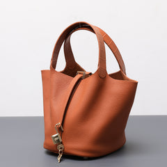 Luxury Togo Leather Bucket Bag for Women, Hand-Painted Colour Block Horse Design, Designer Crossbody Shoulder Bag, Daily Must-Have Handbag