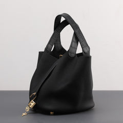 Luxury Togo Leather Bucket Bag for Women, Hand-Painted Colour Block Horse Design, Designer Crossbody Shoulder Bag, Daily Must-Have Handbag