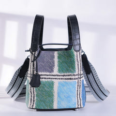 Luxury Togo Leather Bucket Bag for Women, Hand-Painted Colour Block Horse Design, Designer Crossbody Shoulder Bag, Daily Must-Have Handbag