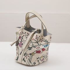 Luxury Togo Leather Bucket Bag for Women, Hand-Painted Colour Block Horse Design, Designer Crossbody Shoulder Bag, Daily Must-Have Handbag