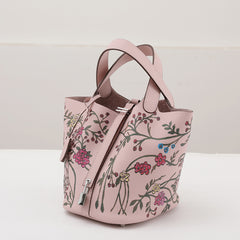 Luxury Togo Leather Bucket Bag for Women, Hand-Painted Colour Block Horse Design, Designer Crossbody Shoulder Bag, Daily Must-Have Handbag