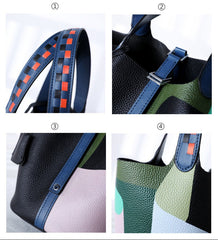 Luxury Togo Leather Bucket Bag for Women, Hand-Painted Colour Block Horse Design, Designer Crossbody Shoulder Bag, Daily Must-Have Handbag