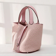 Luxury Togo Leather Bucket Bag for Women, Hand-Painted Colour Block Horse Design, Designer Crossbody Shoulder Bag, Daily Must-Have Handbag