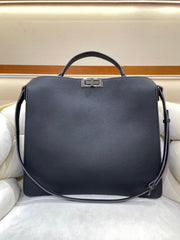 Luxury Togo Leather Structured Brief Tote, Unisex Shoulder Bag & Handbag, Laptop Bag