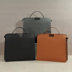 Luxury Togo Leather Structured Brief Tote, Unisex Shoulder Bag & Handbag, Laptop Bag