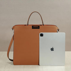 Luxury Togo Leather Structured Brief Tote, Unisex Shoulder Bag & Handbag, Laptop Bag