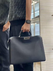 Luxury Togo Leather Structured Brief Tote, Unisex Shoulder Bag & Handbag, Laptop Bag