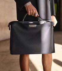 Luxury Togo Leather Structured Brief Tote, Unisex Shoulder Bag & Handbag, Laptop Bag