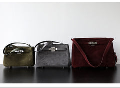 Luxury Vintage Brown Suede Bag, Handmade Lambskin Suede Shoulder & Crossbody Small Square Bag