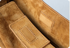 Luxury Vintage Brown Suede Bag, Handmade Lambskin Suede Shoulder & Crossbody Small Square Bag