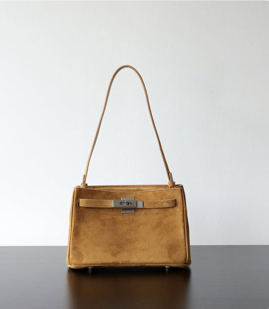 Luxury Vintage Brown Suede Bag, Handmade Lambskin Suede Shoulder & Crossbody Small Square Bag