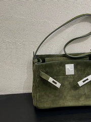 Luxury Vintage Brown Suede Bag, Handmade Lambskin Suede Shoulder & Crossbody Small Square Bag